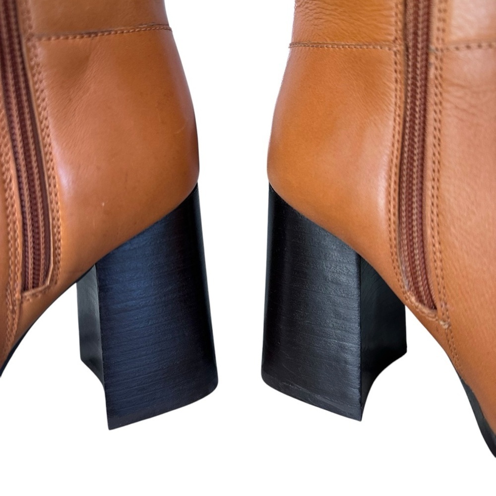 Free People Naomi Leather Square Toe Tall Heel Boots in Tuscan Tan Size 7.5 NWOT - Picture 11 of 16